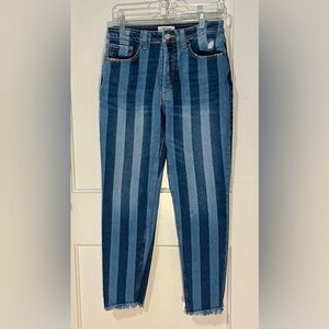 Cello Women's Dark Blue Striped Straight Jeans